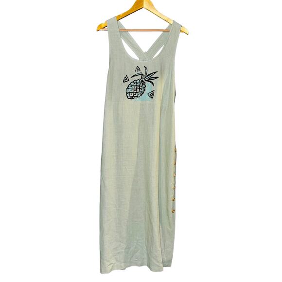 Vintage 90's R&K Linen Blend Overall Midi Dress Womens 10 Pineapple Green Y2K - Picture 1 of 9